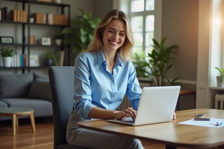 Jeune femme professionnelle au bureau à domicile