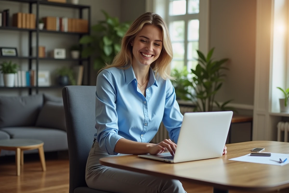 Jeune femme professionnelle au bureau à domicile