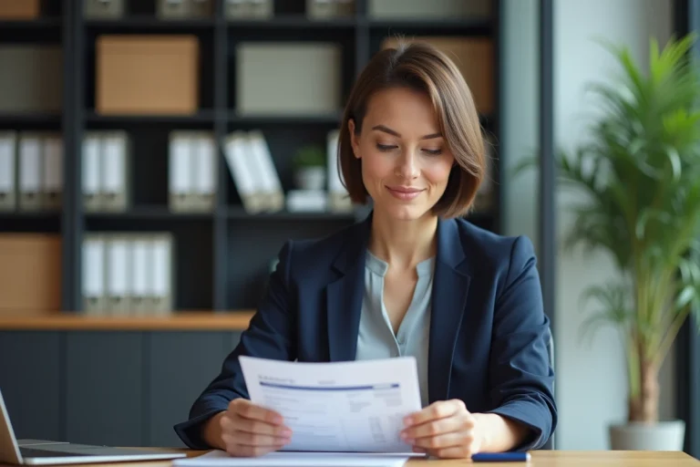 Femme professionnelle en gestion de finances au bureau