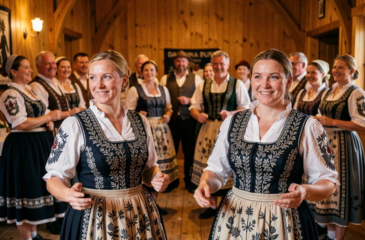 Danseurs bretons en costumes traditionnels brodés lors d'un festival culturel en Bretagne