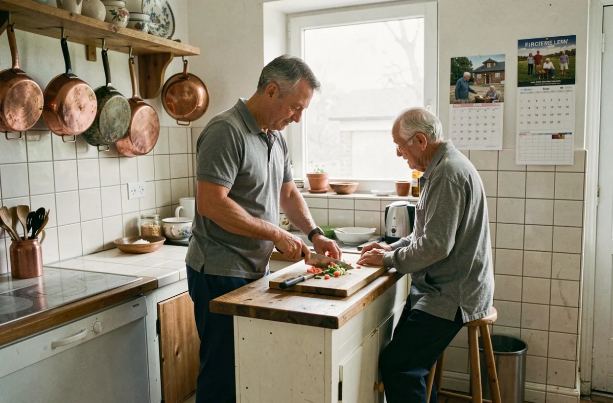 Intervenant ADMR préparant un repas pour un senior à domicile